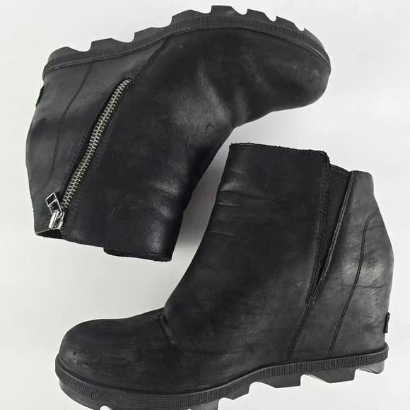 Sorel Women's Joan Of Arctic Black Leather Wedge Zip Bootie Waterproof Size 10 - Picture 8 of 16